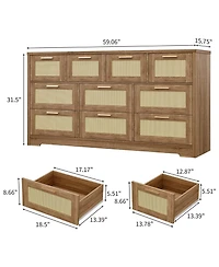 gaomon Modern Farmhouse 10 Drawer Rattan Dresser Storage Chest with Metal Handles.