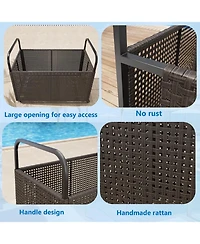 gaomon Poolside Rattan Storage Organizer, Pool Float Storage Holder with Mesh Rolling for Pool Noodles, Toys, Floats, Balls, Outdoor Storage Bin