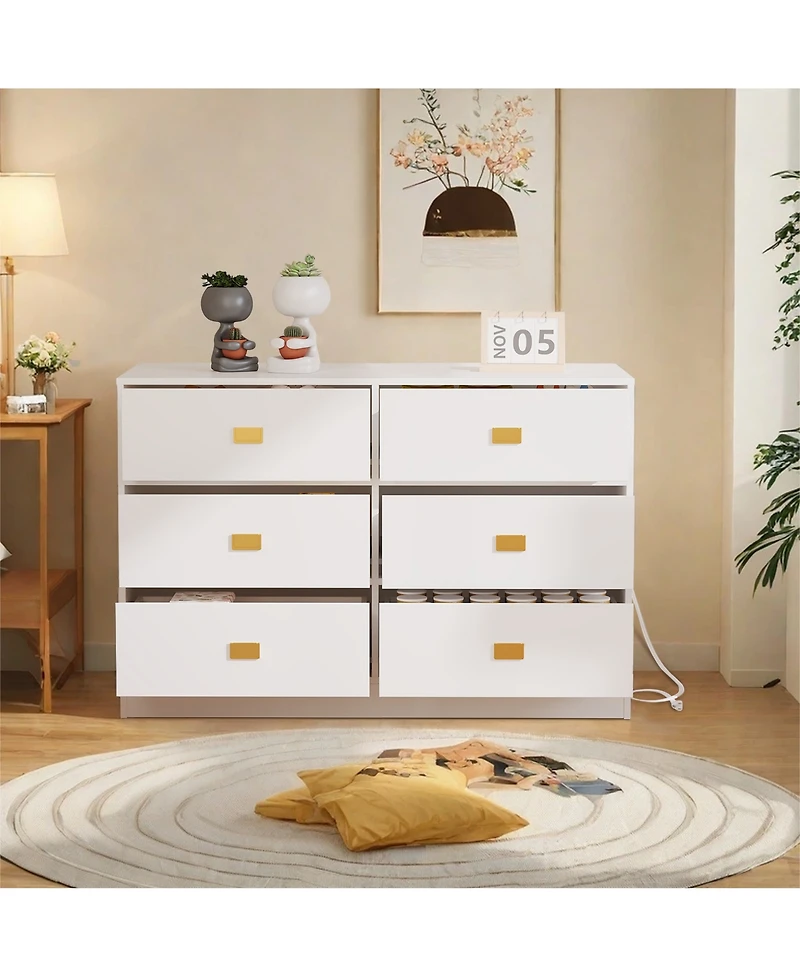 gaomon Baby 6-Drawer Nursery Dresser and Changing Table, Removable Top, Changing Pad Included.