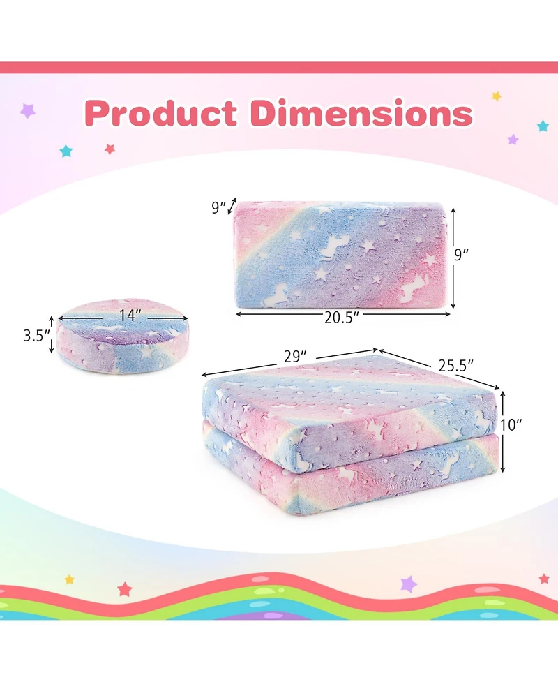 Sugift Modular Kids Play Couch Set Glow in the Dark with Portable Handles