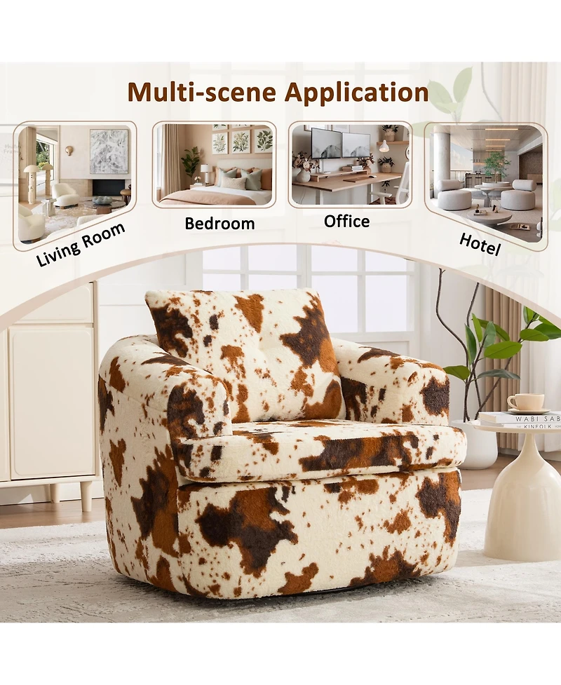 Rainsken 360degree(s) Swivel Barrel Accent Chair, 36.6" Soft Chenille Fabric Sofa Chair with Dual-Layer Cushion Design for Living Room