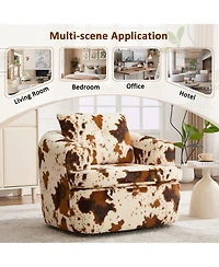 Rainsken 360degree(s) Swivel Barrel Accent Chair, 36.6" Soft Chenille Fabric Sofa Chair with Dual-Layer Cushion Design for Living Room