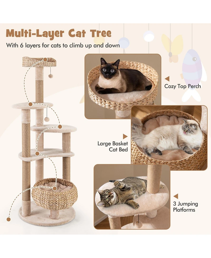Cozito Cat Tree 59 in with Perch Soft Hammock and Condo Indoor