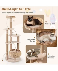 Cozito Cat Tree 59 in with Perch Soft Hammock and Condo Indoor