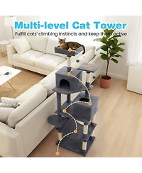 Cozito Cat Tree 58 inch Modern with Plush Perch and 2 Condos