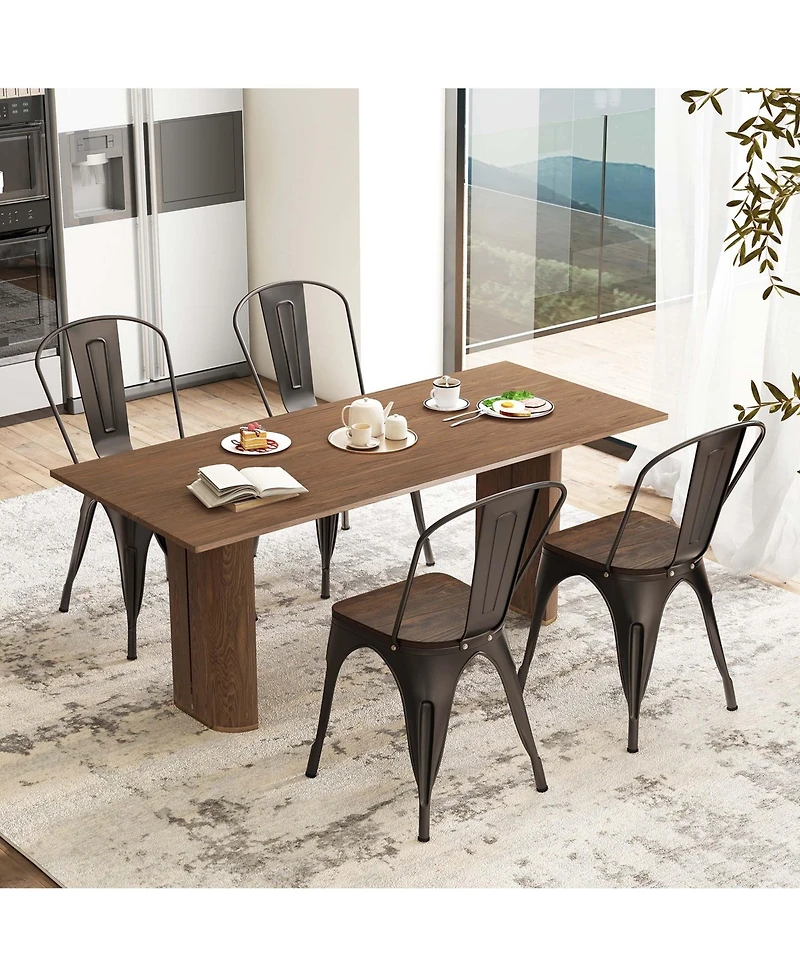 Gymax Tolix Style Metal Dining Chairs Set of 4 with Wood Seat and Removable Backrest