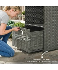 Outsunny Pe Rat Pool Towel Rack with 2 Storage Shelves Basket Mixed