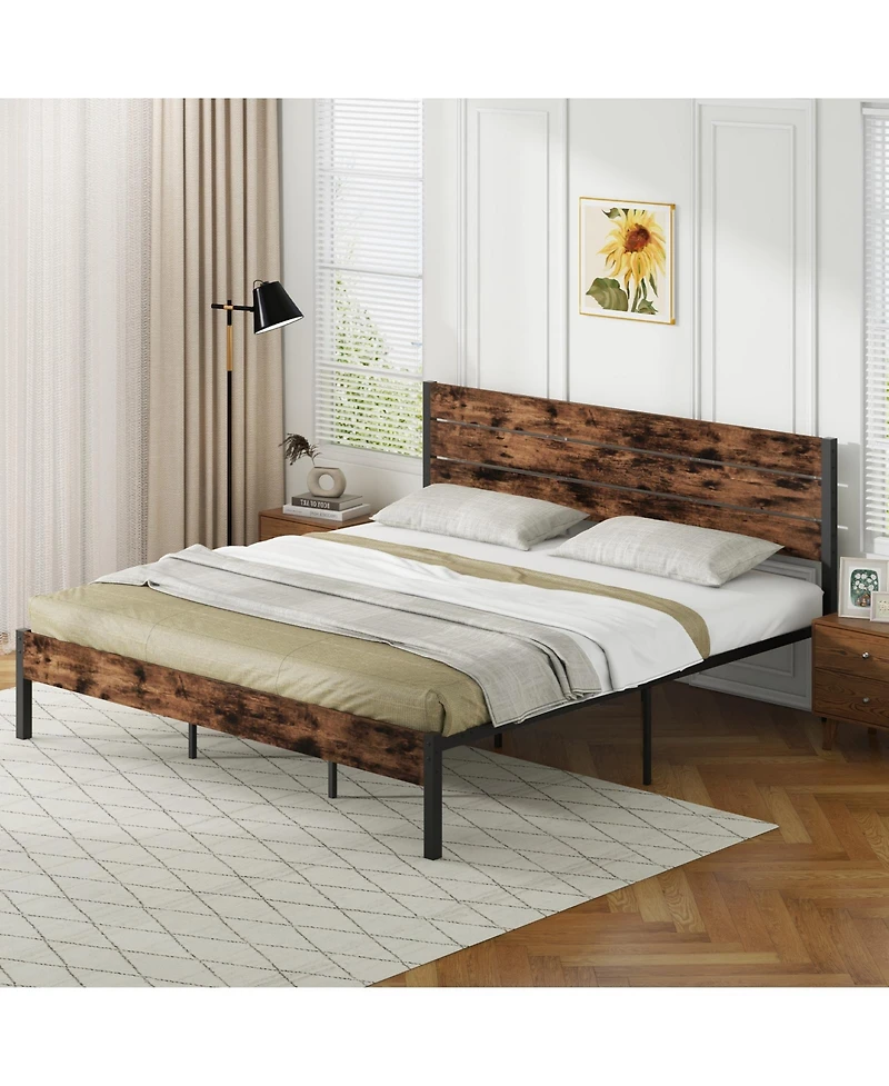Sugift King Size Bed Frame with High Headboard and Mute Bar