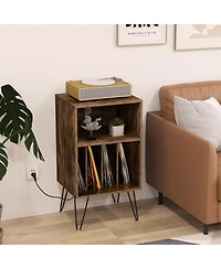 Gouun Record Player Stand Featuring Charging Station and 3-Tier Vinyl Storage