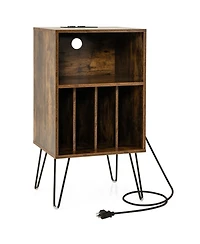 Gouun Record Player Stand Featuring Charging Station and 3-Tier Vinyl Storage