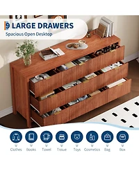 gaomon Farmhouse 9 Drawer Dresser, Fluted Wood Chest of Drawers, Slim Storage Organizer for Bedroom.