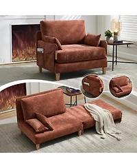 Rainsken Chenille Convertible Sleeper Sofa Bed with 3 Pillows and Side Pocket, Modern Lounge Recliner for Living Room