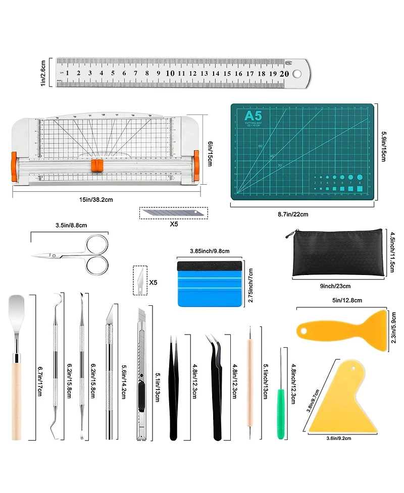 Gnuadz 27pcs Craft Weeding Tools Vinyl Kit Utility Set Paper Trimmer Scrapbooking Silhouettes Cameos Diy Art Crafting Splicing Cardstock