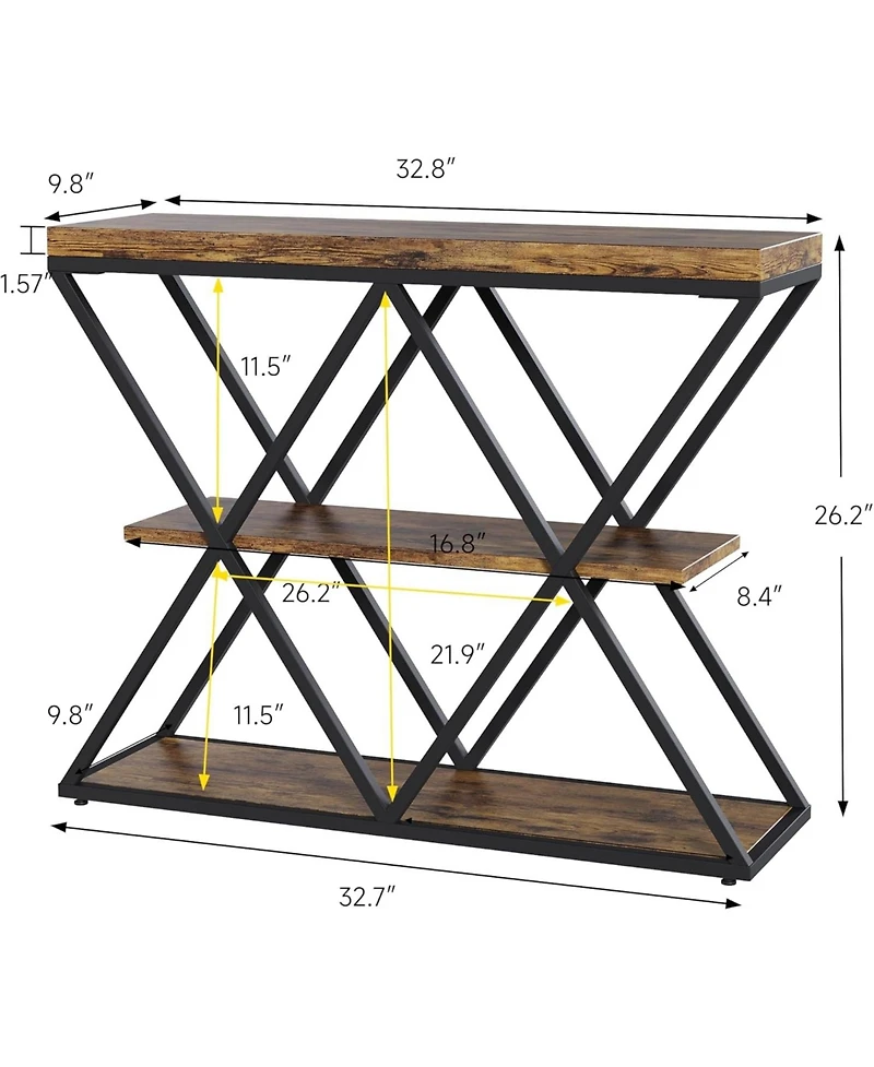 gaomon 39" Narrow Entryway Console Table, 3-Tier Industrial Sofa Table with Storage Shelf & X Metal Frame,