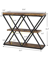gaomon 39" Narrow Entryway Console Table, 3-Tier Industrial Sofa Table with Storage Shelf & X Metal Frame,
