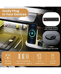 Mecale L-Shaped Gaming Desk with Led Lights and Built-In Power Outlets, Corner Workstation