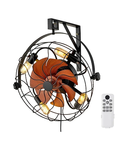 Mecale 21 Inch Wall Mount Fan with Light and Remote 6-Speed Adjustable