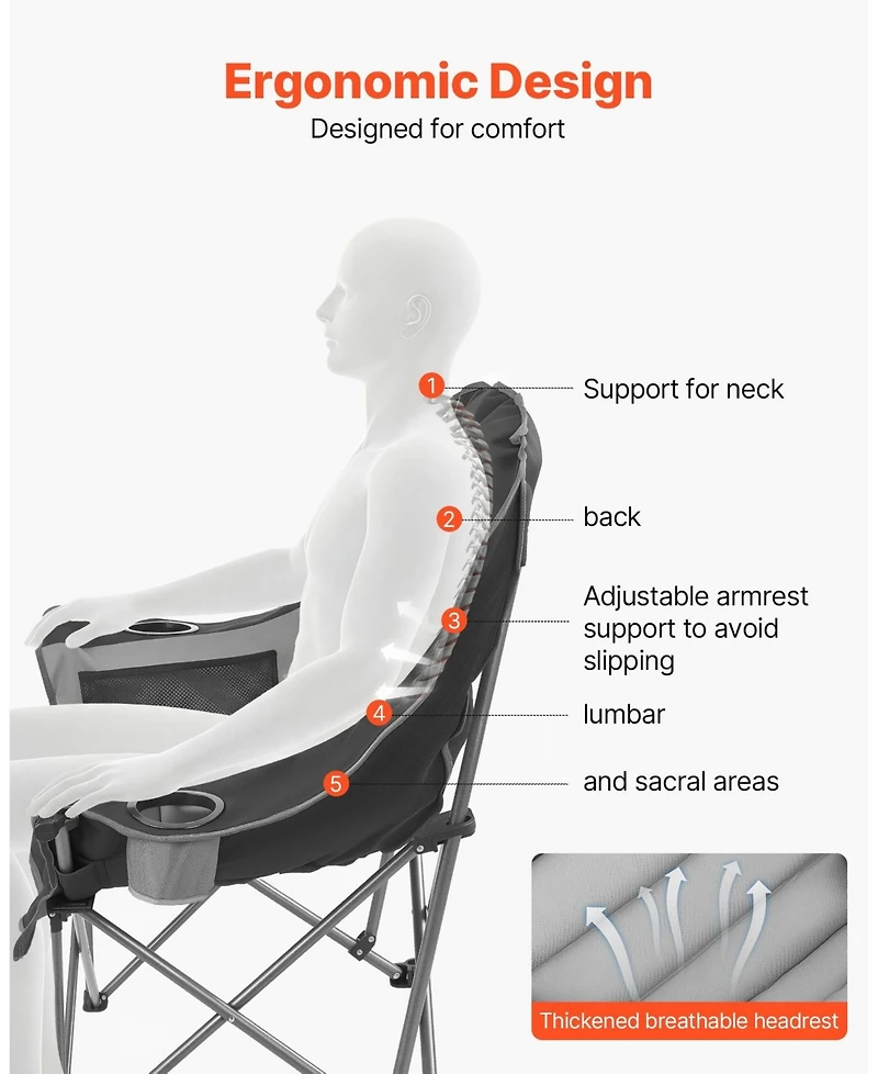 Mecale Oversized Padded Camping Chair 450 lbs with Dual Cup Holders