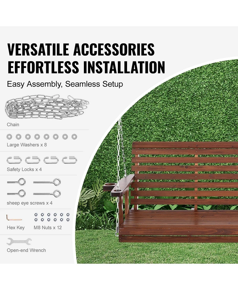 Gouun 5.5 feet Cedar Porch Swing with Hanging Chains, 880 lbs Capacity