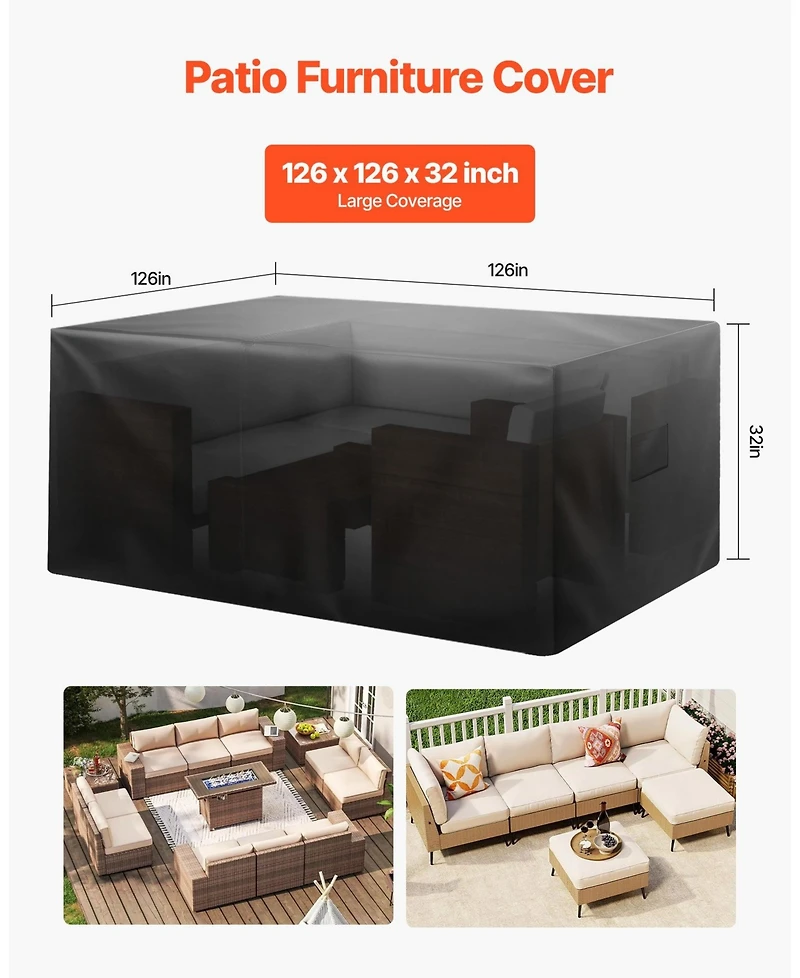 Gouun 420D Waterproof Square Patio Table Cover with Air Vents, 126 x 126 x 32 inch