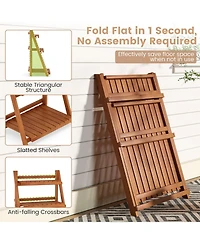 Sugift Foldable Three Tier Solid Wood Plant Stand for Patio