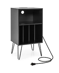 Gouun 3-Tier Turntable Stand with Built-In Charging Station and 4 Vinyl Dividers