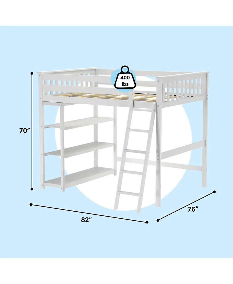 Max & Lily Max and Lily Solid Wood Full Size High Loft Bed with Bookcase for Kids
