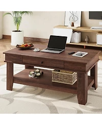 gaomon Walnut Coffee Table with Drawer, 47.2" Center Table with Storage Shelf, Rustic Coffee Tables Long Living Room Furniture