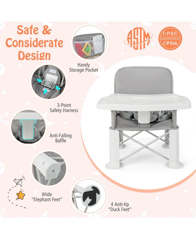 Sugift Portable Baby Booster Seat with Straps and Double Tray