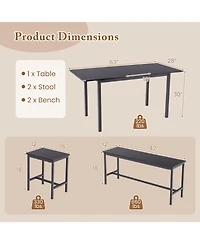 Gouun 5-Piece Expandable Dining Table Set with Benches and Stools, Seats 4 to 6