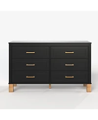 Rainsken 47.24'' Modern 6-Drawer Chest of Drawers, Bedroom Storage Dresser with Metal Handles and Solid Wood Legs for Living Room Organization