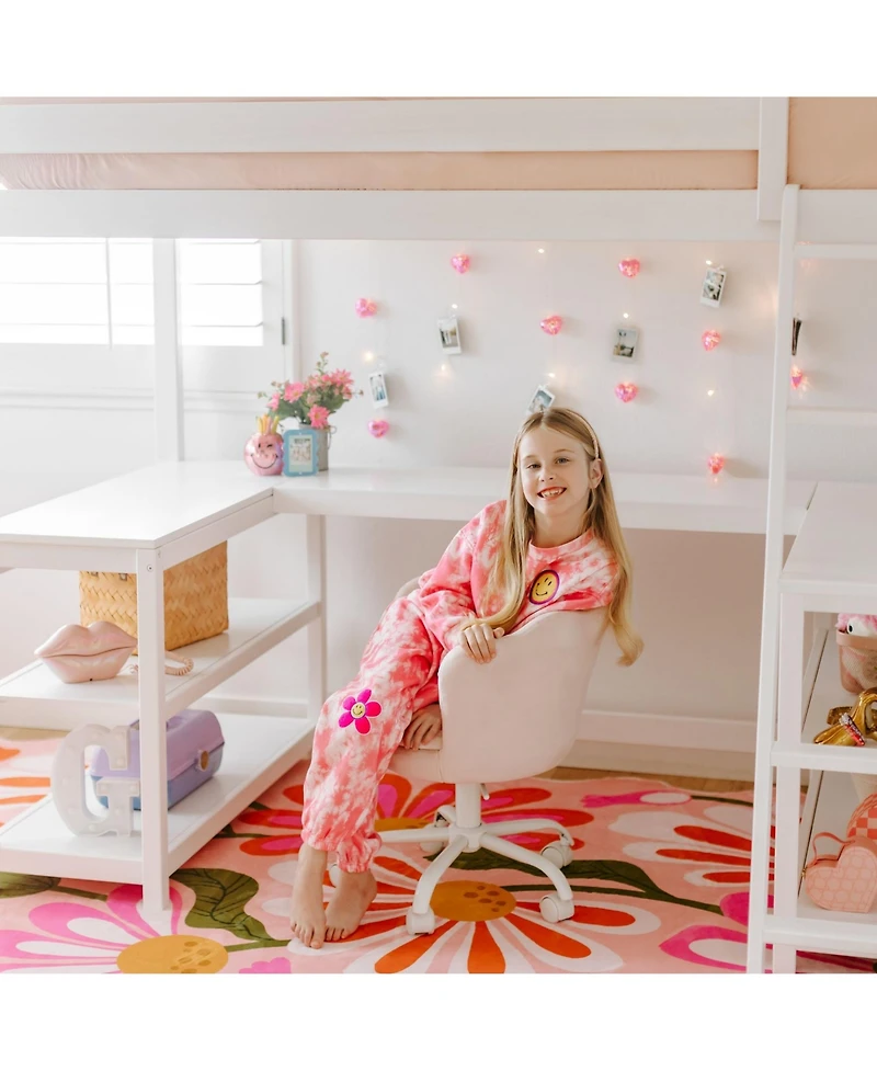 Max & Lily Twin Loft Bed, Solid Wood Loft Bed with Desk and Storage Shelves for Kids