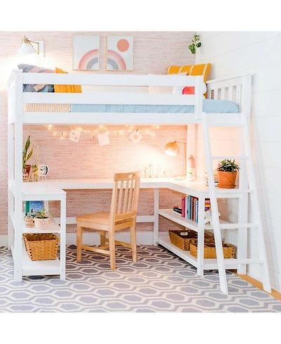 Max & Lily Twin Loft Bed, Solid Wood Loft Bed with Desk and Storage Shelves for Kids