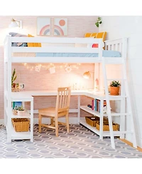 Max & Lily Twin Loft Bed, Solid Wood Loft Bed with Desk and Storage Shelves for Kids