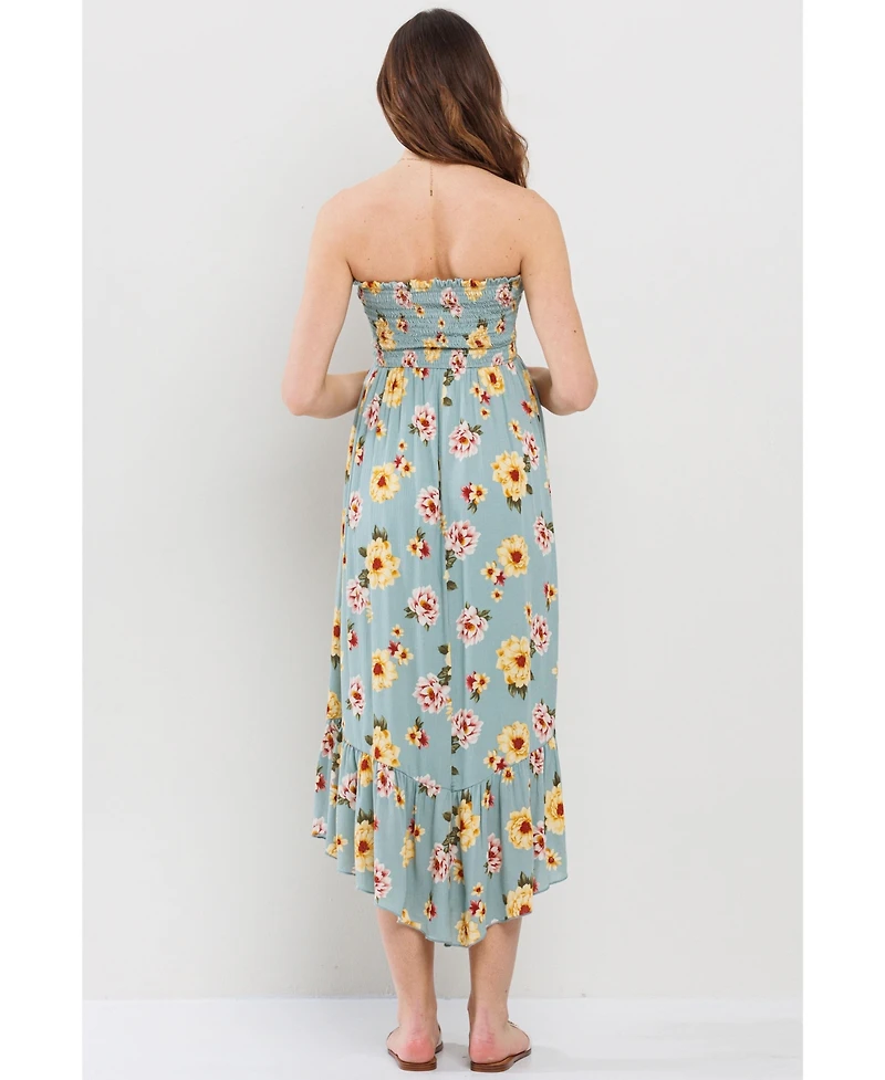 Hello Miz Maternity Floral Smocked Strapless Midi Dress