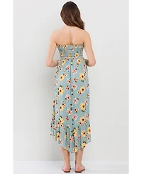 Hello Miz Maternity Floral Smocked Strapless Midi Dress