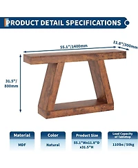 gaomon Farmhouse Console Table with Trapezium Design - 55" Wooden Sofa Table with Open Storage Shelf, Industrial Entryway Table for Living Room