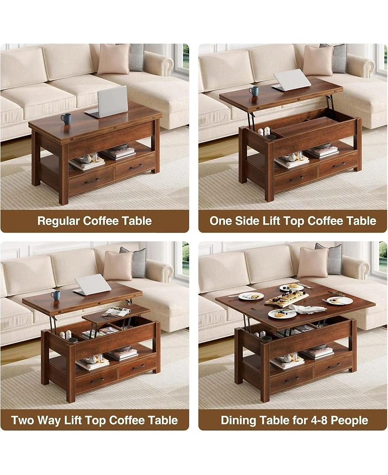 gaomon Lift Top Coffee Table with Storage, Multi-Function Convertible Coffee Table for Living Room, Adjustable Height Dining Desk