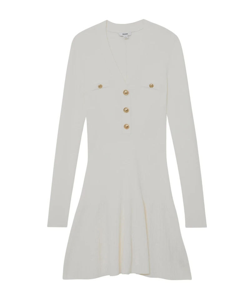 Reiss Women's Knitted Button-Detail Mini Dress
