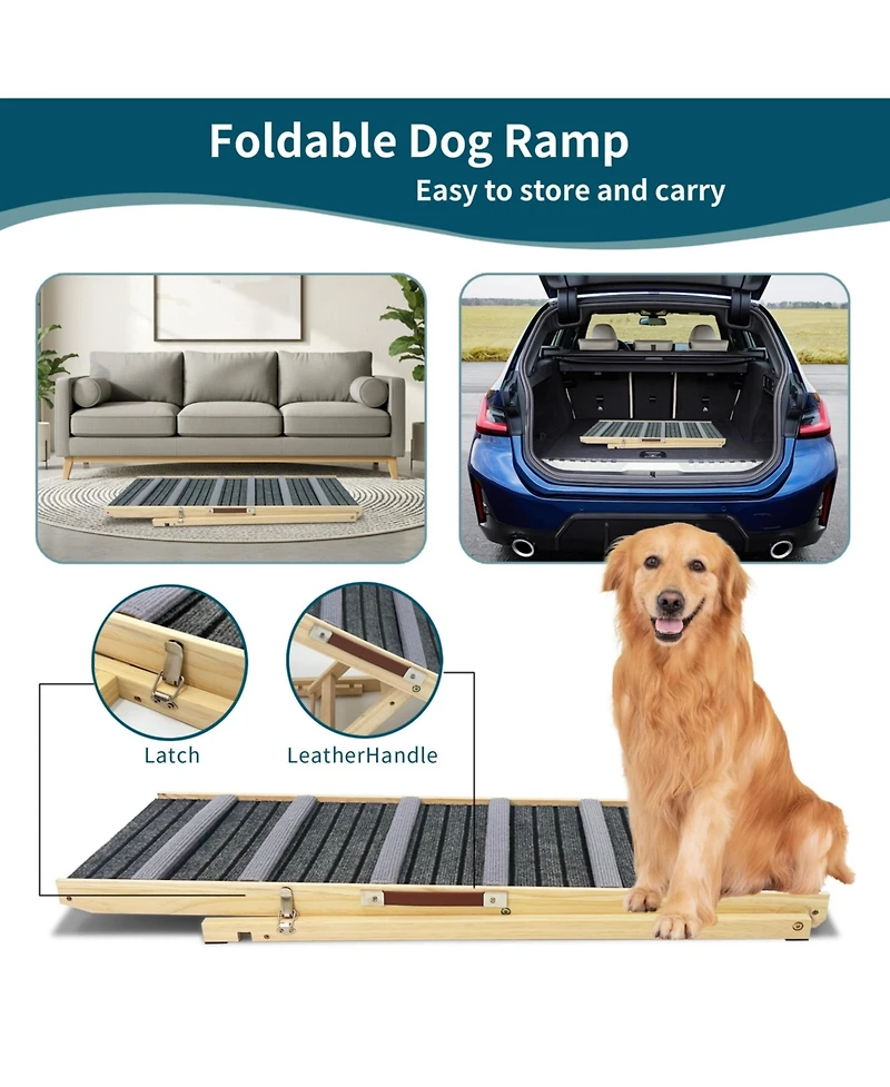 Aostirmotor Adjustable Dog Ramp for Couch, 6 Heights 14"-25" with Non-Slip Pad, Portable Stable Pet Steps for Small Dogs, Sofa and Stairs