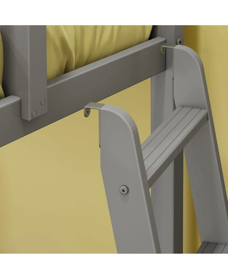 Max & Lily Solid Wood Twin over Low Bunk Bed with Ladder on End For Kids