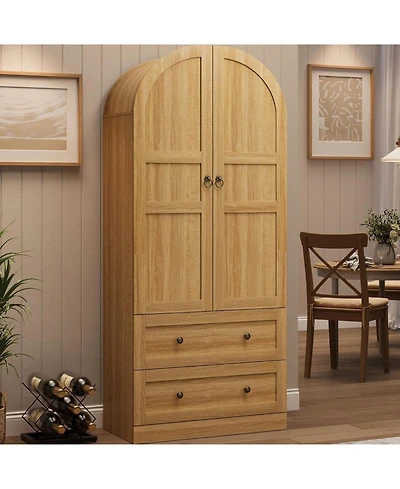 gaomon 72" Tall Arched Kitchen Pantry Cabinet - Farmhouse Freestanding Storage Cupboard with Wooden Doors & Drawers