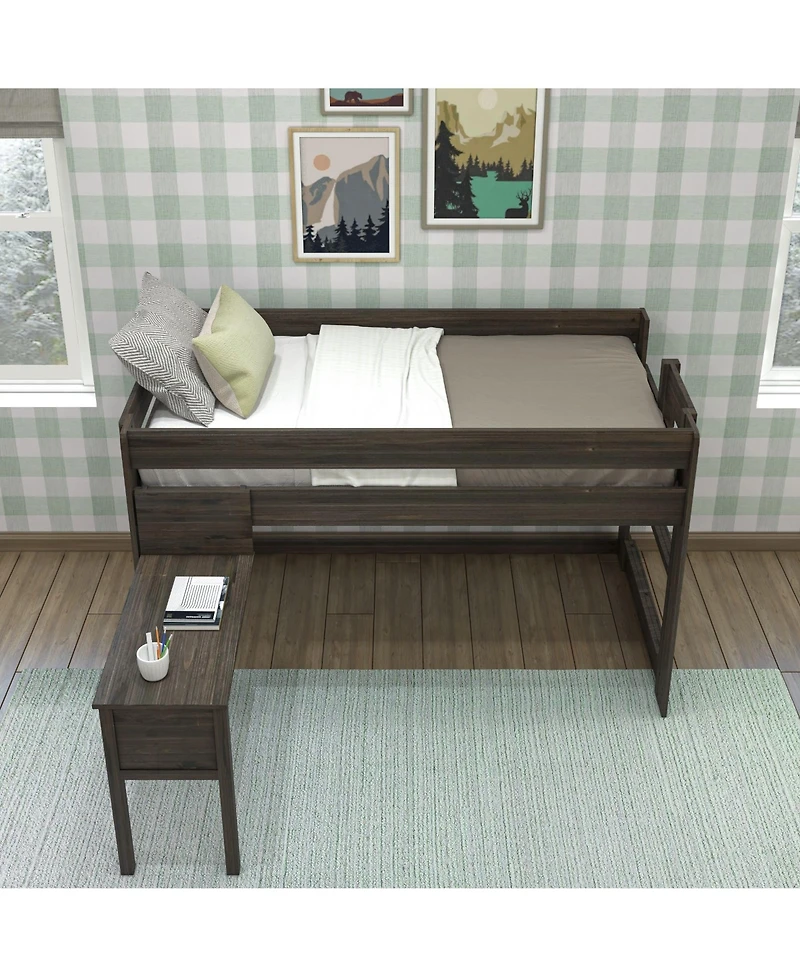 Max & Lily Solid Wood Loft Bed with Desk, Modern Farmhouse High Twin Loft Bed For Kids