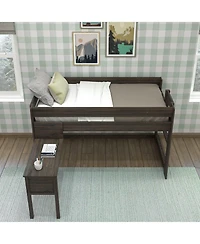 Max & Lily Solid Wood Loft Bed with Desk, Modern Farmhouse High Twin Loft Bed For Kids