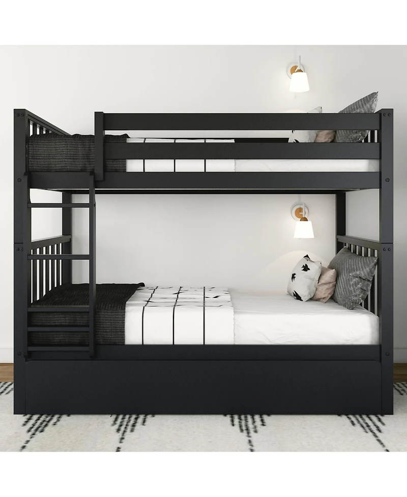 Max and Lily Solid Wood Scandinavian Twin over Bunk Bed For Kids with Storage Trundle