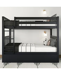 Max and Lily Solid Wood Scandinavian Twin over Bunk Bed For Kids with Storage Trundle