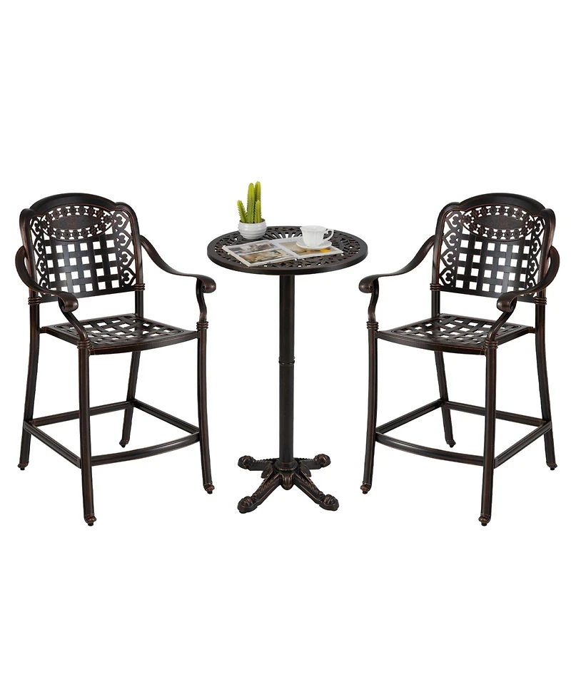 Slickblue 3 Piece Patio Bar Set Outdoor Cast Aluminum Round High Top Table 2 Counter Height Bar Stools