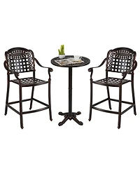 Slickblue 3 Piece Patio Bar Set Outdoor Cast Aluminum Round High Top Table 2 Counter Height Bar Stools
