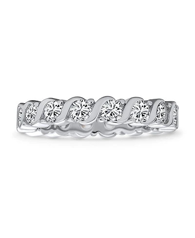 Bling Jewelry Cubic Zirconia Stackable Cz Eternity Thin 3MM Anniversary Band Ring Sterling Silver