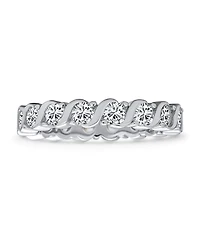 Bling Jewelry Cubic Zirconia Stackable Cz Eternity Thin 3MM Anniversary Band Ring Sterling Silver